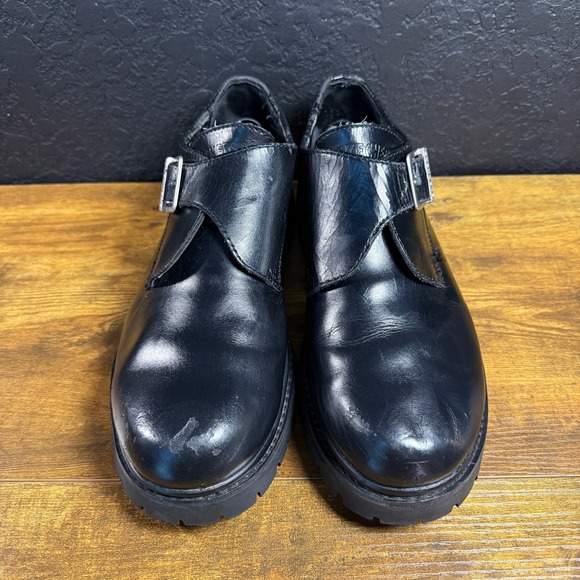 Skechers Monk Strap SN 6649 Black Leather Lug Sole Oxford Mens Size 12